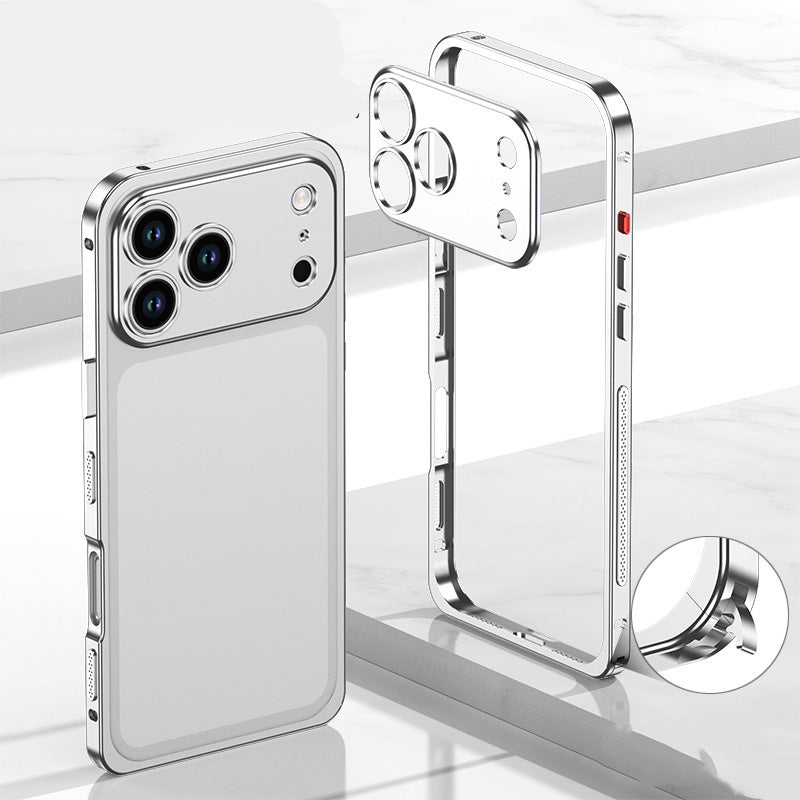 iPhone-skal med bar ram i metall och värmeavledande funktion med sjöhästspänne