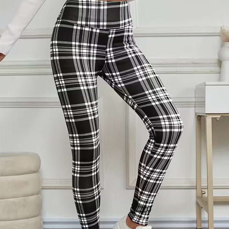 Fleecefodrade rutiga leggings för damer – mjuka, stretchiga och snygga vinterplagg 🧣
