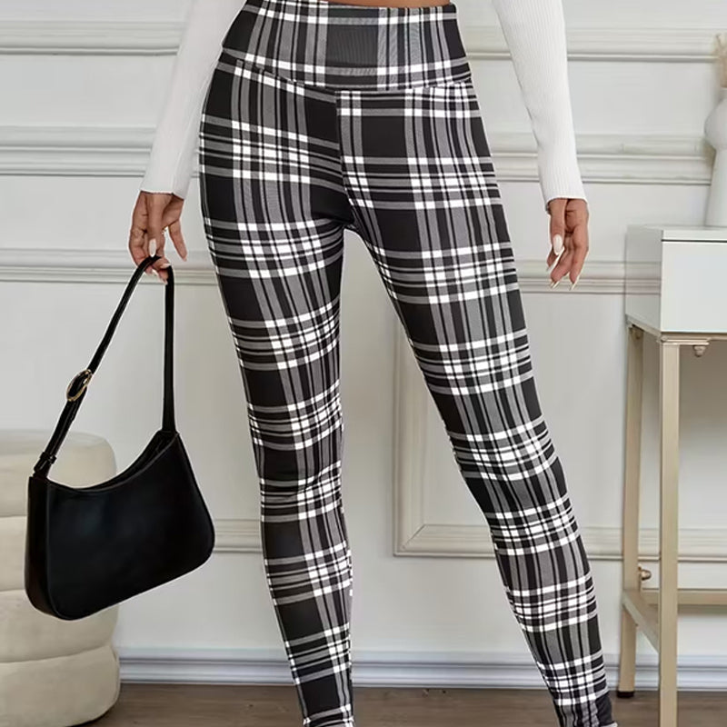 Fleecefodrade rutiga leggings för damer – mjuka, stretchiga och snygga vinterplagg 🧣