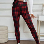Fleecefodrade rutiga leggings för damer – mjuka, stretchiga och snygga vinterplagg 🧣