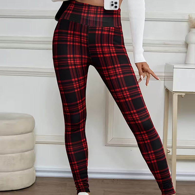 Fleecefodrade rutiga leggings för damer – mjuka, stretchiga och snygga vinterplagg 🧣