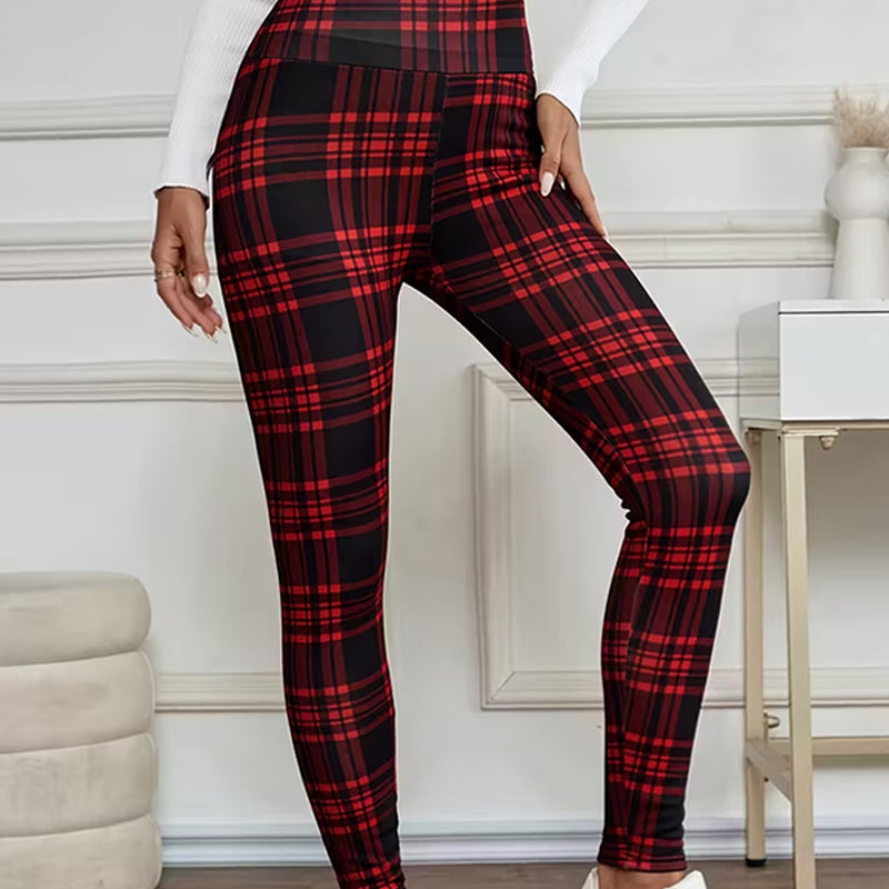 Fleecefodrade rutiga leggings för damer – mjuka, stretchiga och snygga vinterplagg 🧣