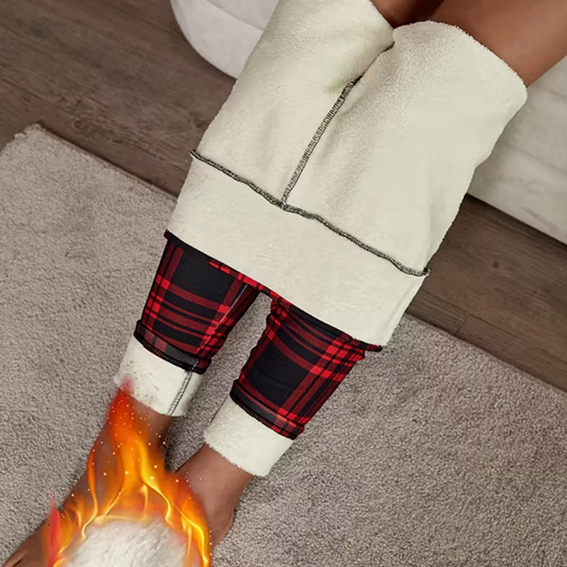 Fleecefodrade rutiga leggings för damer – mjuka, stretchiga och snygga vinterplagg 🧣