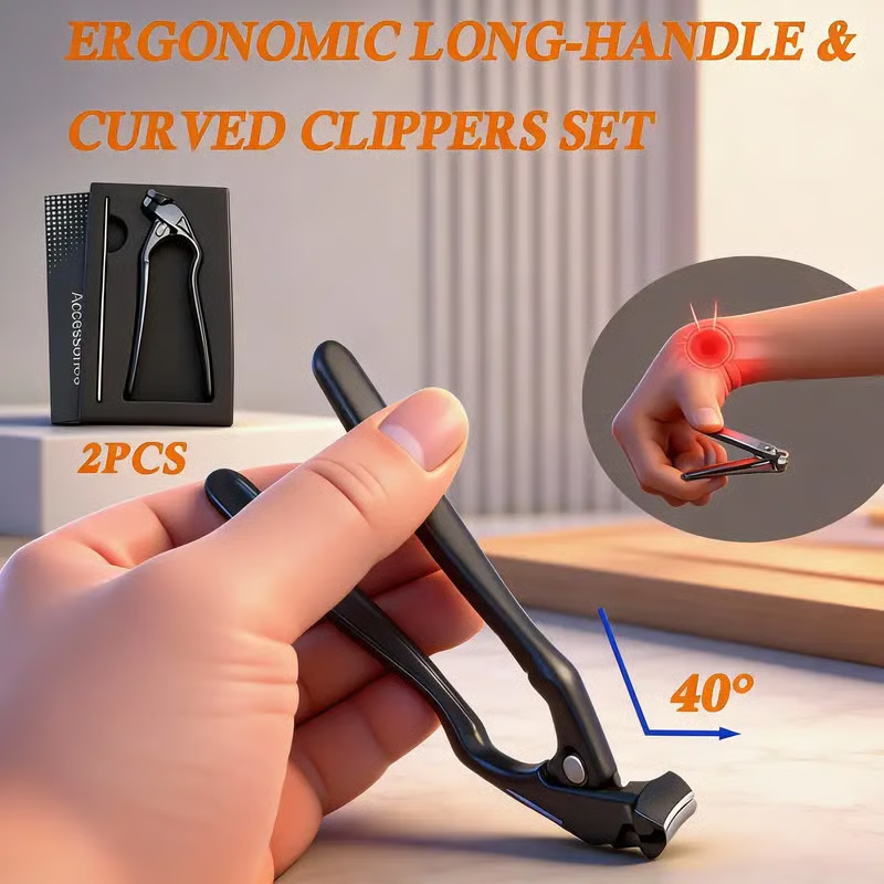 ✨🔥Böjd nagelklippare i rostfritt stål – Ergonomisk och enkel för seniorer