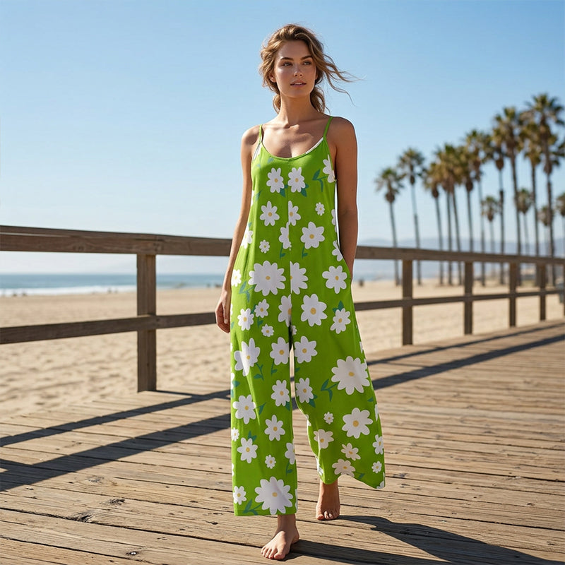 📢Sommarrea!!⏰Damjumpsuit med blommönster och vida ben