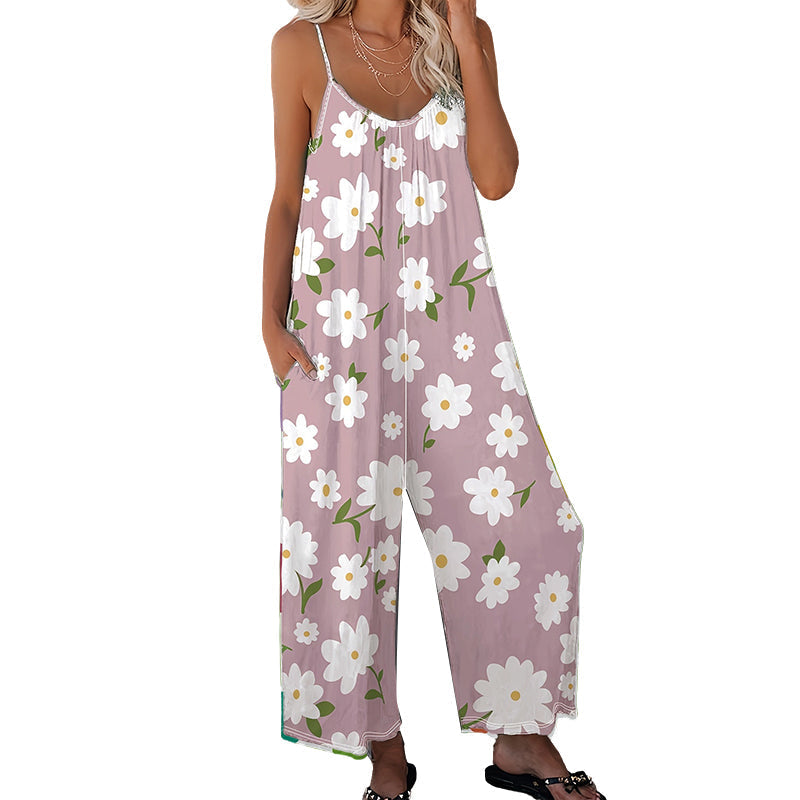 📢Sommarrea!!⏰Damjumpsuit med blommönster och vida ben