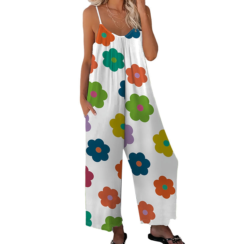 📢Sommarrea!!⏰Damjumpsuit med blommönster och vida ben