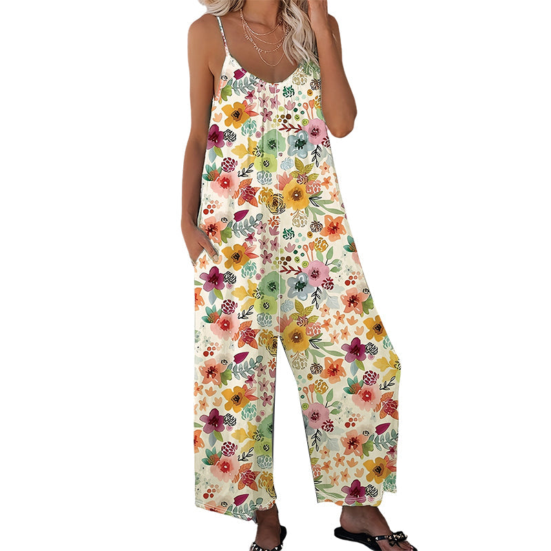 📢Sommarrea!!⏰Damjumpsuit med blommönster och vida ben