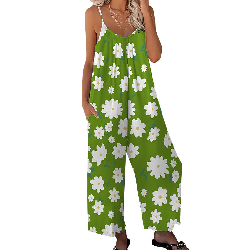 📢Sommarrea!!⏰Damjumpsuit med blommönster och vida ben