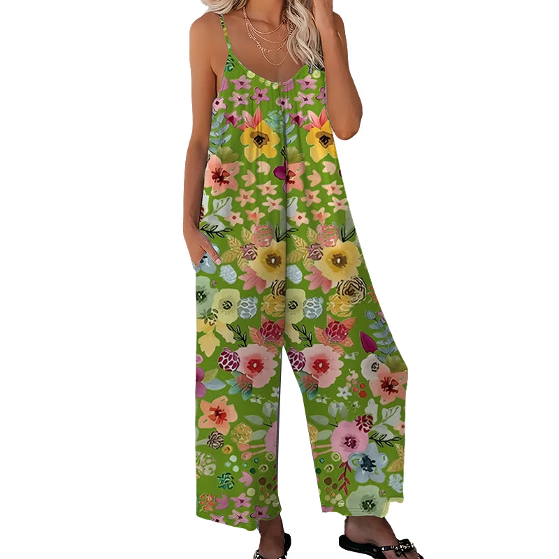 📢Sommarrea!!⏰Damjumpsuit med blommönster och vida ben
