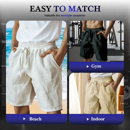(S-3XL)🌿Herrshorts i bomull och linne med elastisk dragsko