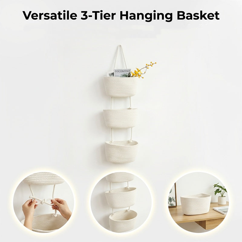 🧺 TIDBEGRÄNSAD 50% RABATT! ✨ Vägghängande förvaringsorganisatör – 3 nivåer, bohemisk stil, platsbesparande 🏡