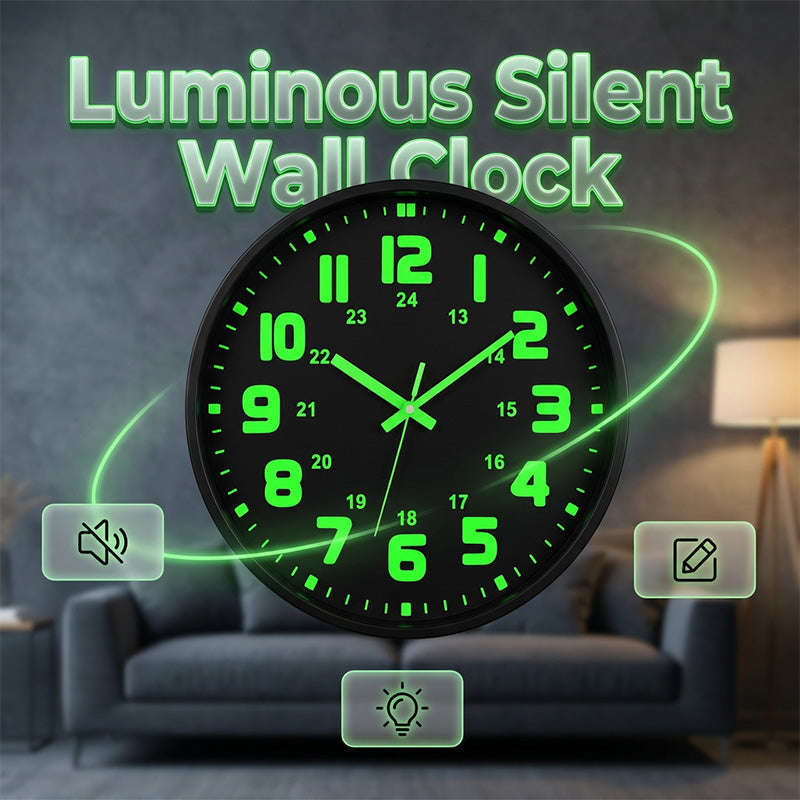 🕐 ENDAST TILLFÄLLIGT: 50% RABATT! ✨ Lysande Väggklocka – Tyst, 12 tum, Synlig dag och natt 🌙