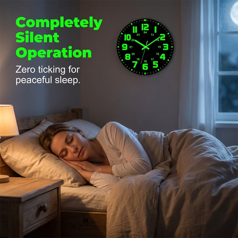 🕐 ENDAST TILLFÄLLIGT: 50% RABATT! ✨ Lysande Väggklocka – Tyst, 12 tum, Synlig dag och natt 🌙