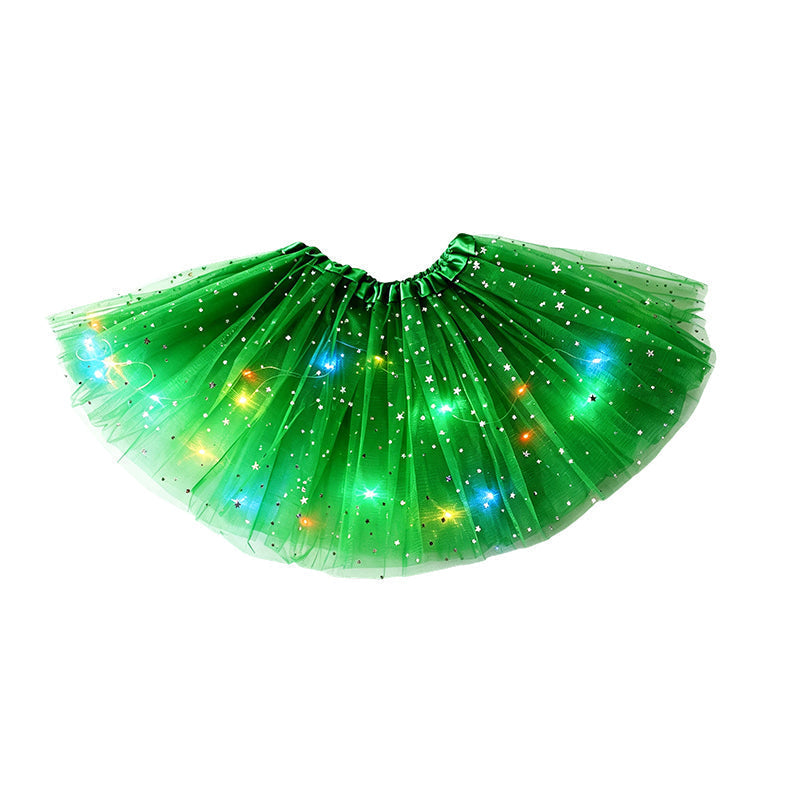 ✨🌈LED-ljusskenande paljetttyllkjol – barn- och vuxenstorlekar, tre lager tyll och elastisk midja 💃