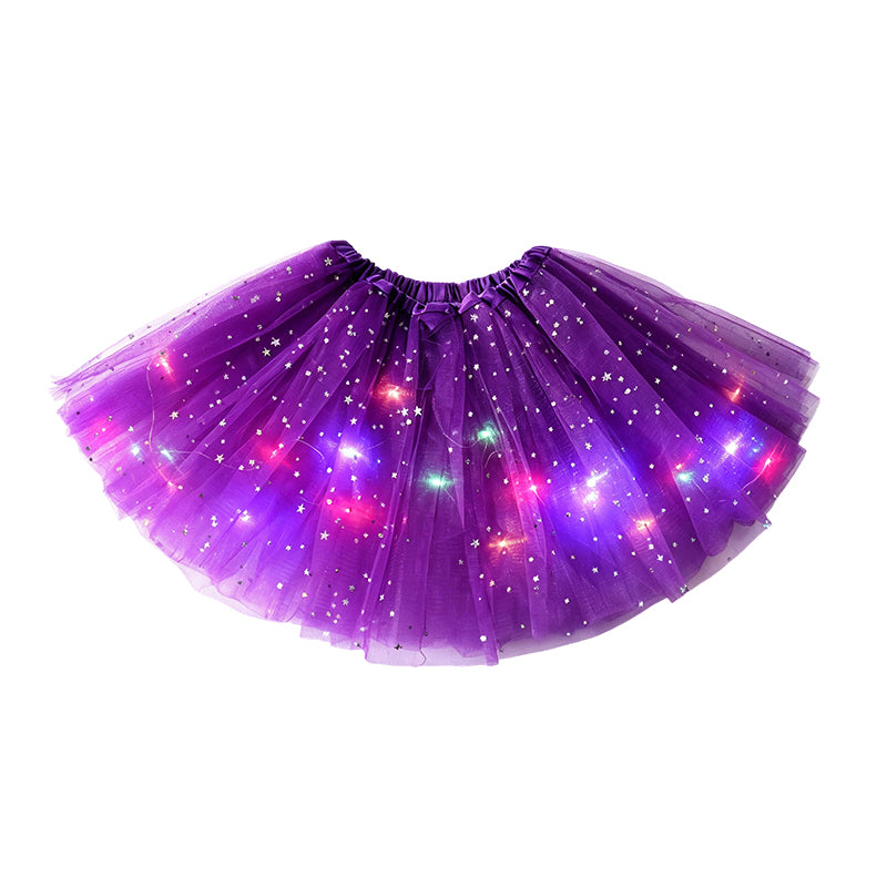 ✨🌈LED-ljusskenande paljetttyllkjol – barn- och vuxenstorlekar, tre lager tyll och elastisk midja 💃