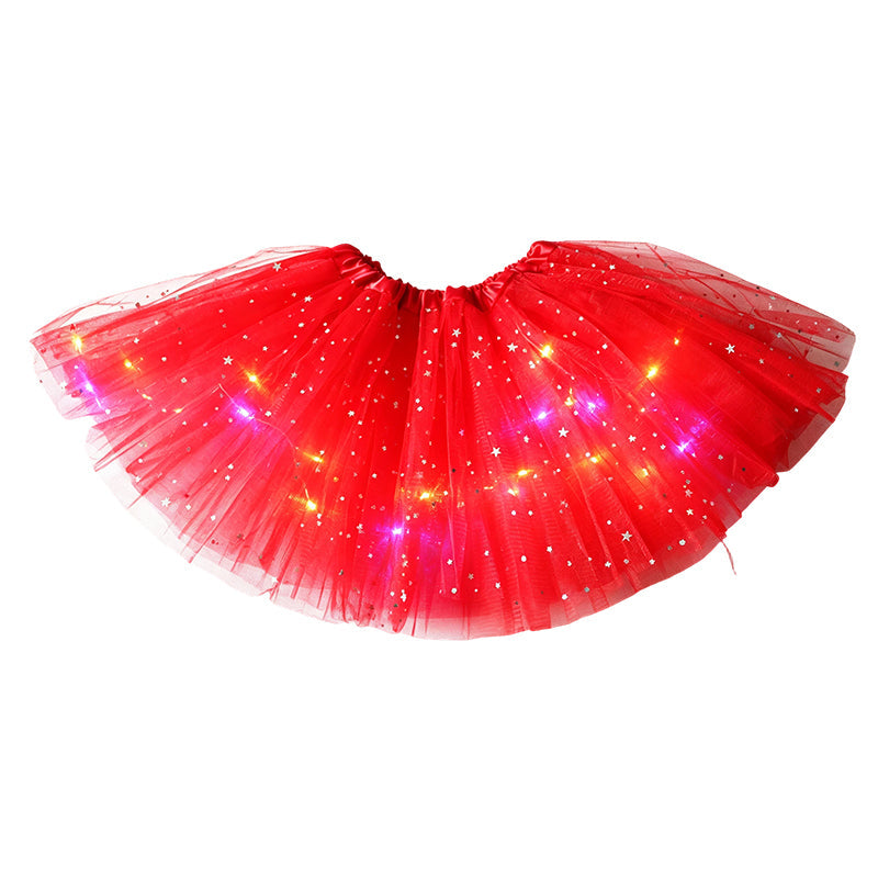 ✨🌈LED-ljusskenande paljetttyllkjol – barn- och vuxenstorlekar, tre lager tyll och elastisk midja 💃
