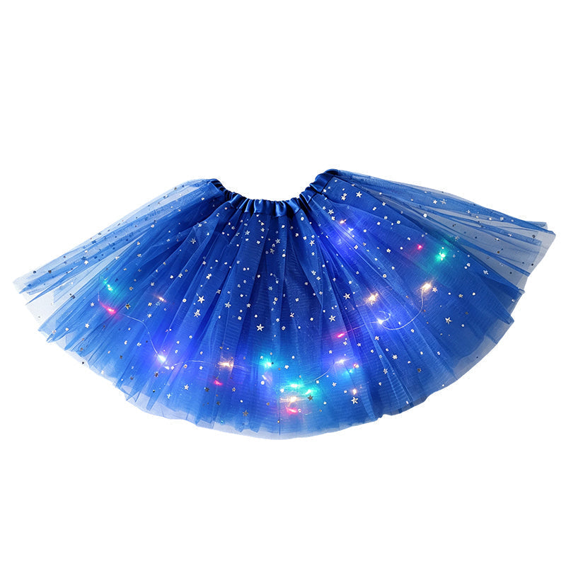 ✨🌈LED-ljusskenande paljetttyllkjol – barn- och vuxenstorlekar, tre lager tyll och elastisk midja 💃