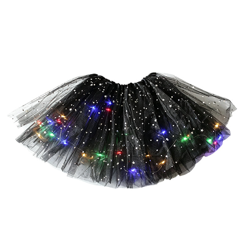 ✨🌈LED-ljusskenande paljetttyllkjol – barn- och vuxenstorlekar, tre lager tyll och elastisk midja 💃