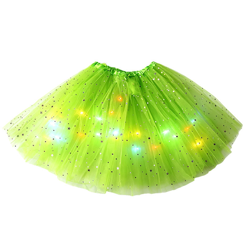 ✨🌈LED-ljusskenande paljetttyllkjol – barn- och vuxenstorlekar, tre lager tyll och elastisk midja 💃