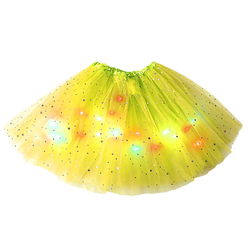 ✨🌈LED-ljusskenande paljetttyllkjol – barn- och vuxenstorlekar, tre lager tyll och elastisk midja 💃