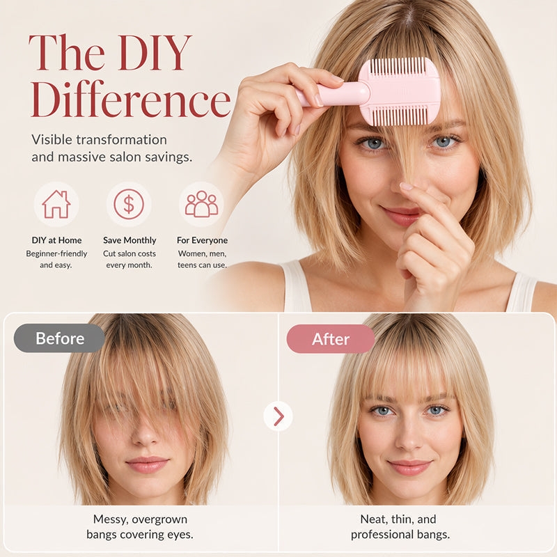 💇 TIDSBEGRÄNSAT 50% RABATT! Justerbar DIY-hårtunningskam, dubbelsidigt säkert hårstylingverktyg för hemmet