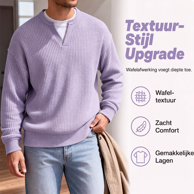 🔥 Nyheter – 50% RABATT ✨ Herr Våffel-T-shirt med Skiktat Design – Bekväm Passform & Modern Casual Look 👕