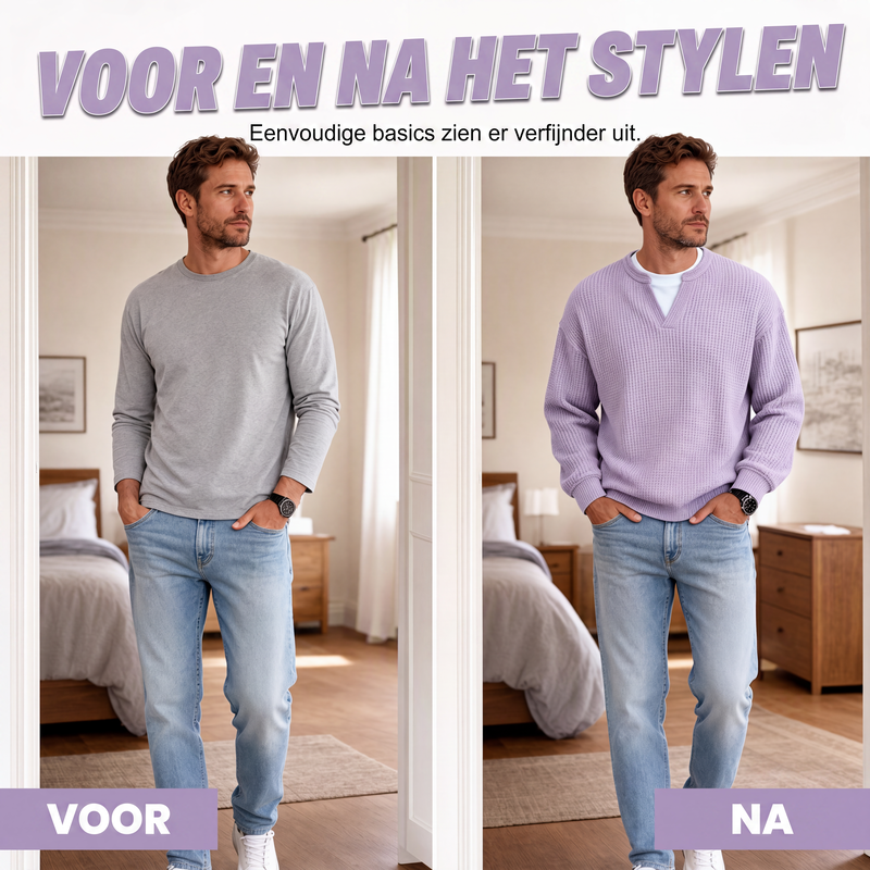 🔥 Nyheter – 50% RABATT ✨ Herr Våffel-T-shirt med Skiktat Design – Bekväm Passform & Modern Casual Look 👕