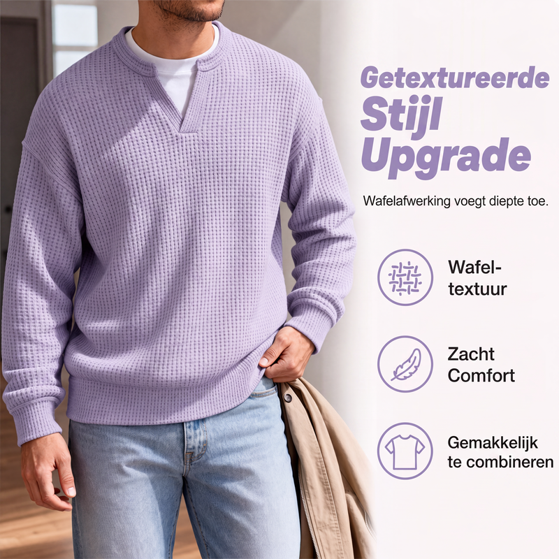 🔥 Nyheter – 50% RABATT ✨ Herr Våffel-T-shirt med Skiktat Design – Bekväm Passform & Modern Casual Look 👕