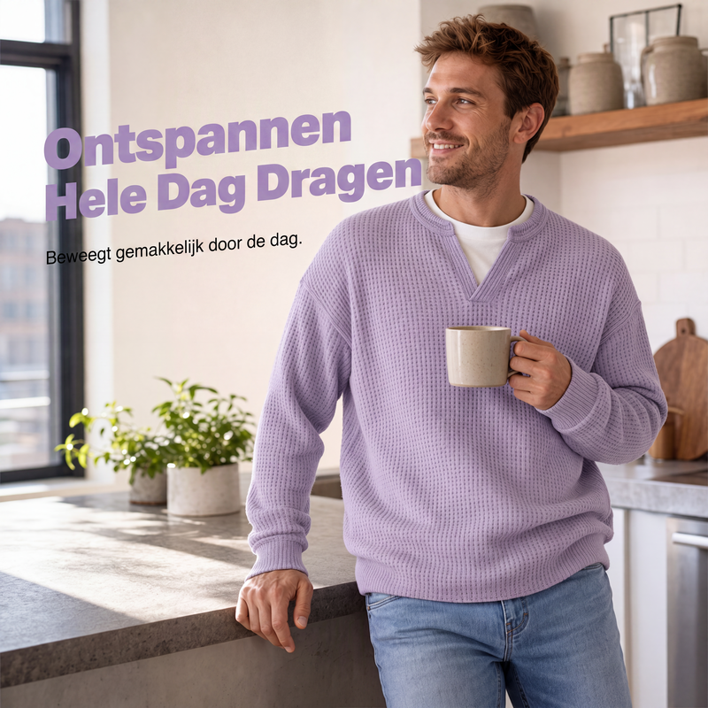 🔥 Nyheter – 50% RABATT ✨ Herr Våffel-T-shirt med Skiktat Design – Bekväm Passform & Modern Casual Look 👕