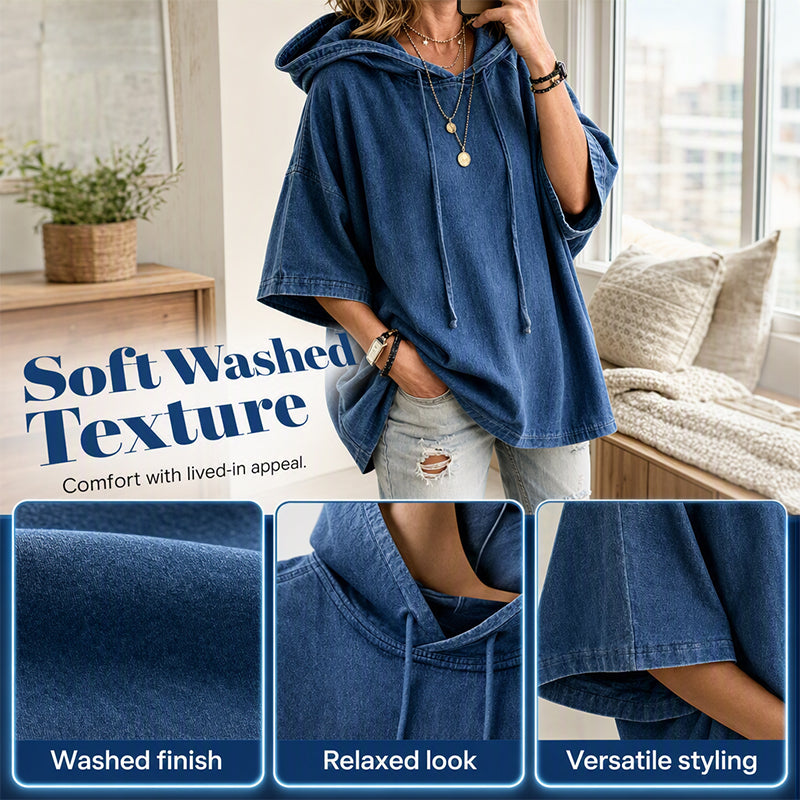 Damernas avslappnade löst sittande denimhoodie✨Fri frakt