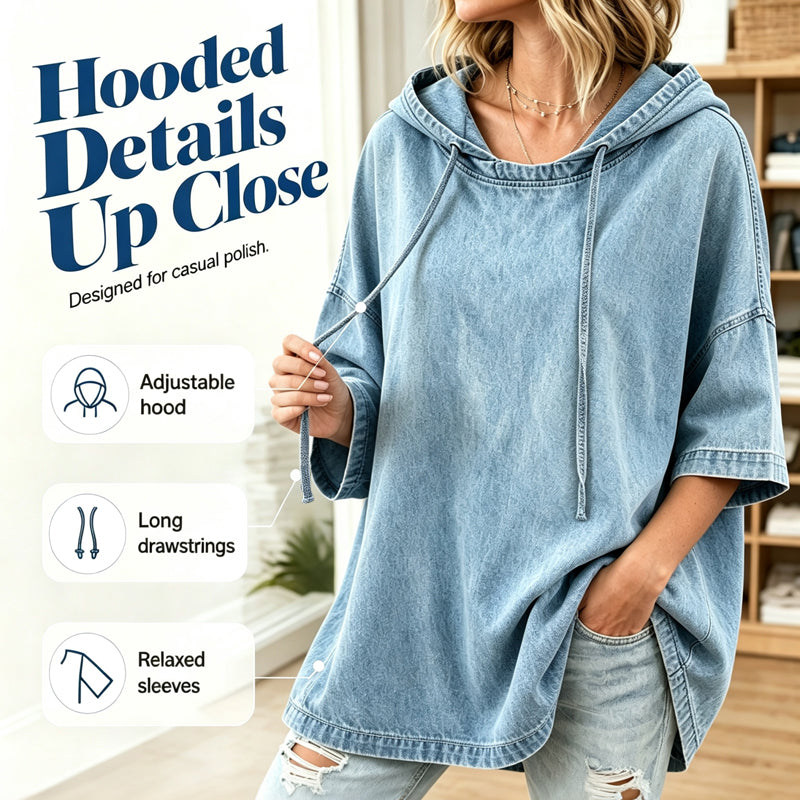 Damernas avslappnade löst sittande denimhoodie✨Fri frakt