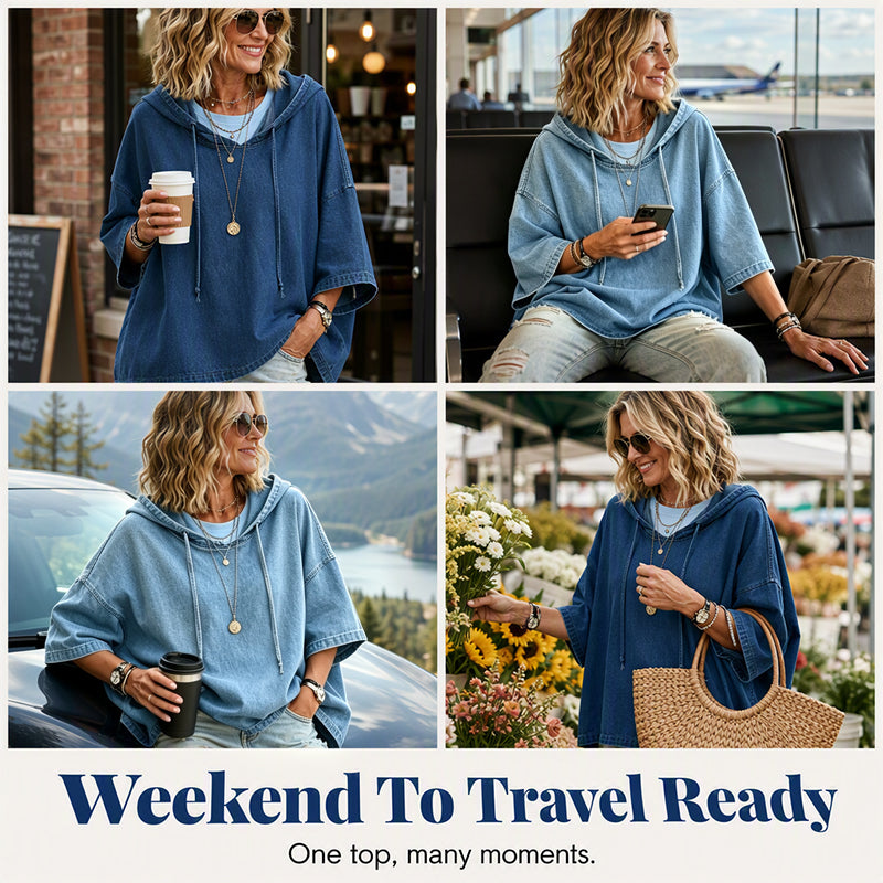 Damernas avslappnade löst sittande denimhoodie✨Fri frakt