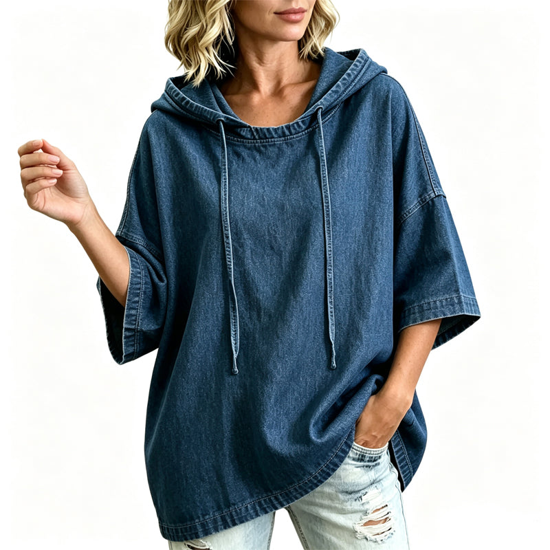 Damernas avslappnade löst sittande denimhoodie✨Fri frakt