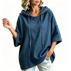 Damernas avslappnade löst sittande denimhoodie✨Fri frakt
