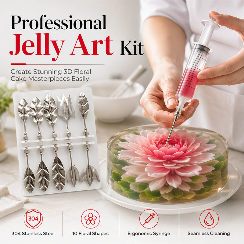 🎂 Få 50 % rabatt nu! Professionellt kit för 3D-gelékonst – Innehåller verktyg för blomformning i rostfritt stål (typ 304, set om 10 delar) och en spruta.✨🎨
