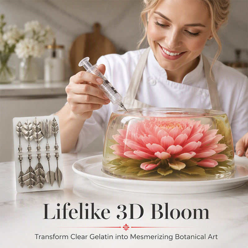 🎂 Få 50 % rabatt nu! Professionellt kit för 3D-gelékonst – Innehåller verktyg för blomformning i rostfritt stål (typ 304, set om 10 delar) och en spruta.✨🎨