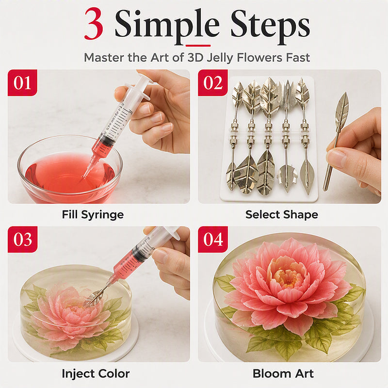 🎂 Få 50 % rabatt nu! Professionellt kit för 3D-gelékonst – Innehåller verktyg för blomformning i rostfritt stål (typ 304, set om 10 delar) och en spruta.✨🎨