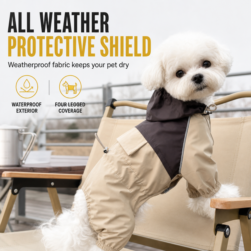 📢📢50% RABATT !! ⏰Regnrock för husdjur: Skydd i alla väder, vattentät, vindtät, fyrbensdesign, reflekterande